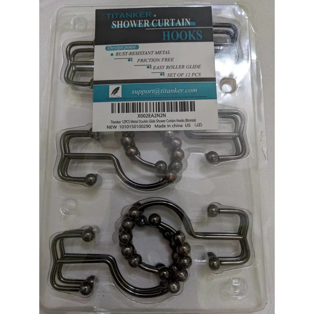Titanker Shower Curtain Hooks Rings Rust-Resistant Double Glide Shower Bronze